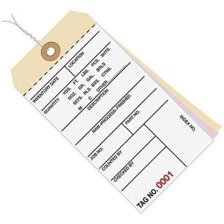BSC PREFERRED 6 1/4 x 3 1/8'' - 0000-0499 Inventory Tags 3 Part Carbonless #8 - Pre-Wired, 500PK S-2938PW